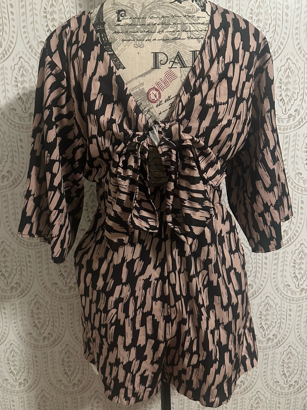 Brown and Black Tie-Front Romper